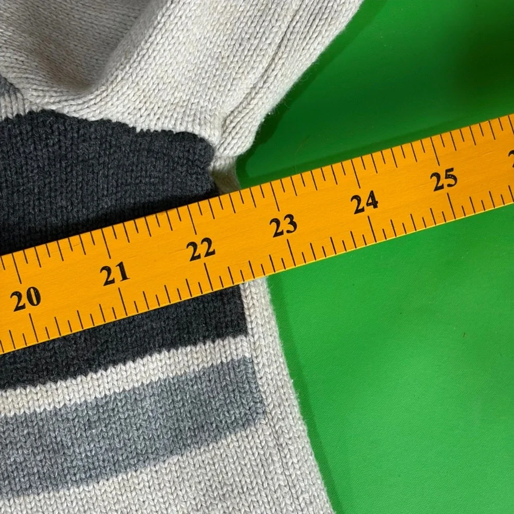 Eddie Bauer 1/4 Zip Sweater Mens L Beige/Blue Cotton Striped Pullover Mock Neck